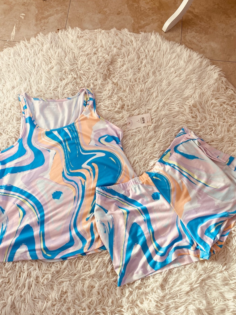 NWT Joyspun Pastel Marble Tank & Shorts Pajama Set Small 4 - 6